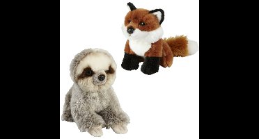 Knuffeldieren set vos en luiaard pluche knuffels 18 cm