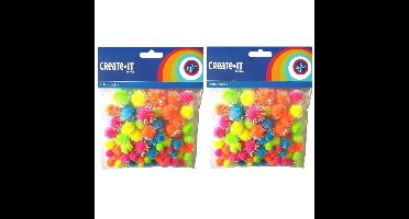 Knutsel pompoms - 150x -neon gekleurd - glitters - 0,8 tot 2,3 cm - Hobby decoratie materiaal