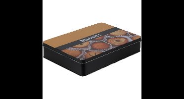 Koektrommel - biscuits - metaal - zwart/bruin - 26 x 19 x 5 cm - koekblik