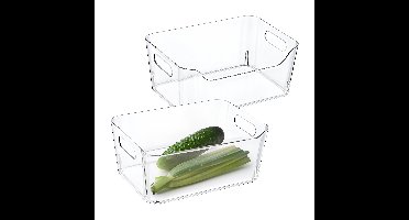 Koelkast/keuken organizer mand/bak - 2x - transparant - kunststof - L30 x B21 x H13 cm - groente lad