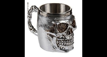 Koffiemok beker met doodskop - zilver - rvs - 16 x 11 cm - Bikers - 400 ml