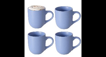 Koffiemokken Paris - 4x stuks - Keramiek - korenblauw - 300 ml - 8 x 10 cm