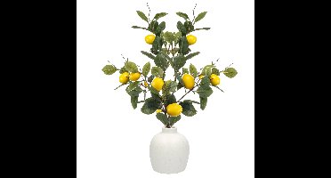 Kunstbloem citrusfruit tak citroen - 2x - 95 cm - geel - losse steel - Kunst zijdebloemen