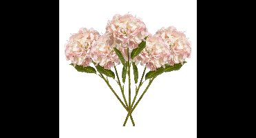 Kunstbloem Hortensia tak - 5x - 52 cm - licht roze - Real Touch - hydrangea - kunst zijdebloemen