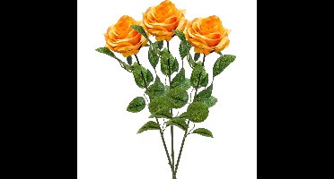 Kunstbloem roos Marleen - 3x - geel - 63 cm - decoratie bloemen