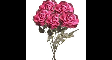 Kunstbloem roos Pascal - 5x - fuchsia - 65 cm - decoratie bloemen