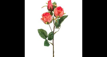 Kunstbloem Roos tak - 44 cm - koraal roze - Kunst zijdebloemen