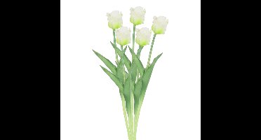 Kunstbloem tulp Parkiet - 5x - wit - real touch - levensecht - 40 cm - decoratie bloemen