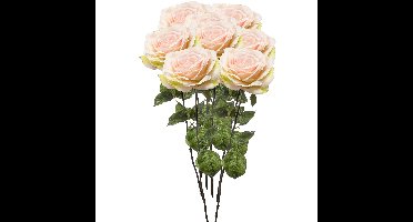 Kunstbloemen boeker Roos Laurie - 8x - 57 cm - licht roze - Kunst zijdebloemen