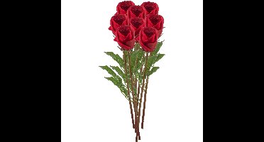 Kunstbloemen boeket Roos Bud tak - 8x - 58 cm - rood - Kunst zijdebloemen