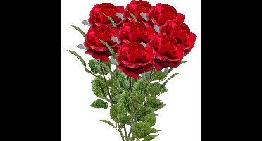 Kunstbloemen boeket roos Marleen - 8x - rood - 63 cm - decoratie bloemen