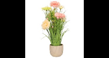 Kunstbloemen boeket roze - in pot wit - keramiek - H40 cm