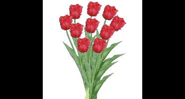Kunstbloemen boeket tulp Parkiet - 10x - rood - real touch - levensecht - 40 cm - decoratie bloemen