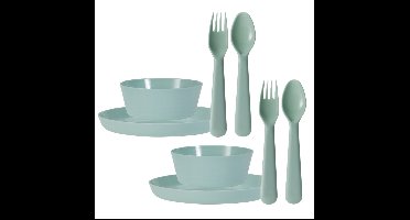 Kunststof kinderservies set - 48-delig - mintgroen - Campingservies / picknickservies