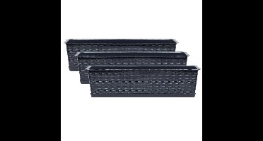 Kunststof plantenbak/bloembak Ratolla - 3x - rotan look - antraciet grijs - 40 x 17 x 15 cm