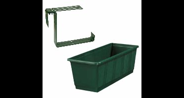 Kunststof plantenbak donkergroen rechthoekig 60 cm met 2 verstelbare railing beugels