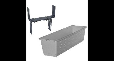 Kunststof plantenbak grijs rechthoekig 60 cm met 2 verstelbare balkon/muurbeugels