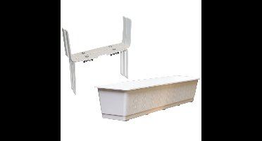 Kunststof plantenbak wit rechthoekig 80 cm met 2 verstelbare balkon/muurbeugels