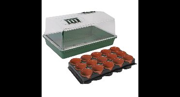Kweekbak/kweekkast met deksel met 15x kunststof kweekpotjes 38 x 24 x 18 cm