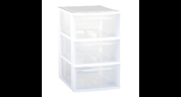 Ladenkast/bureau organizer wit stapelbaar A4 met 3x lades L25 x B36 x H27 cm