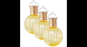Lampion solar verlichting - 3x - geel - 11 cm - LED