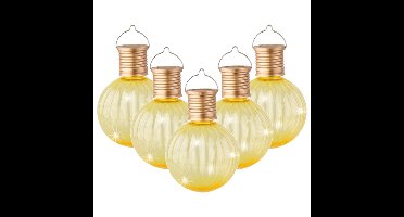 Lampion solar verlichting - 5x - geel - 11 cm - LED