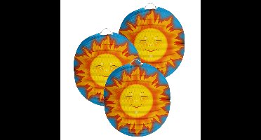 Lampion zon - 3x - 22 cm - licht blauw - papier