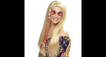 Lange blonde hippie pruik - voor dames - pruiken - verkleed - vlechten - synthetisch