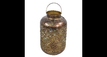 Lantaarn/windlicht - Oosterse stijl - goud - metaal - antieke uitstraling - 20 x 32 cm
