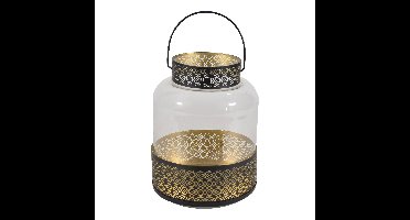 Lantaarn/windlicht zwart/goud Arabische stijl 20 x 28 cm metaal en glas