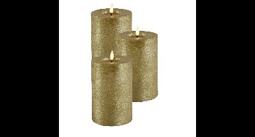LED kaars/stompkaars - 3x - goud - D10 x H15 cm - timer - warm wit
