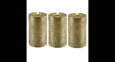 LED kaars/stompkaars - 3x - goud - D7,5 x H12,5 cm - timer - warm wit