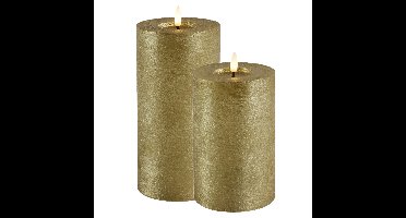 LED kaars/stompkaars set - 2x st - goud - H15 en H20 cm - timer - warm wit