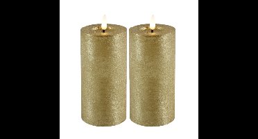 LED kaarsen/stompkaarsen - 2x - goud - D7,5 x H15 cm - timer - warm wit
