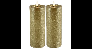 LED kaarsen/stompkaarsen - 2x - goud - D7,5 x H20 cm - timer - warm wit