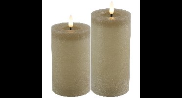 LED kaarsen/stompkaarsen - set 2x - beige - D7,5 x H15 en H20 cm - timer - warm wit
