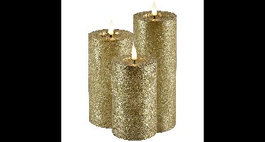 LED kaarsen/stompkaarsen - set 3x - goud - H12,5, H15 en H20 cm - warm wit