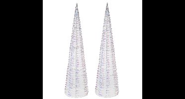 LED kegel kerstboom lampen - 2x st - regenboog - 60 leds - warm wit - H60 - ijzer - timer