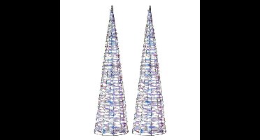 LED kegel kerstboom lampen - 2x - zilver parelmoer - 40 leds wit - D18 x H80 - timer