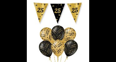Leeftijd 25 jaar verjaardag versiering pakket zwart/goud 2-soorten