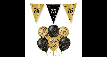 Leeftijd 75 jaar verjaardag versiering pakket zwart/goud 2-soorten