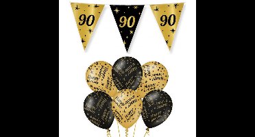 Leeftijd 90 jaar verjaardag versiering pakket zwart/goud 2-soorten