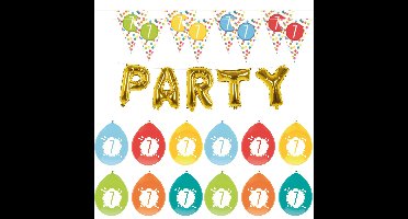 Leeftijd verjaardag 7 jaar geworden feestpakket vlaggetjes/ballonnen