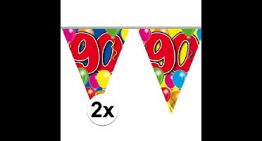 Leeftijd vlaggenlijn - 2x - 90 jaar - 10 meter - verjaardag versiering - vlaggetjes