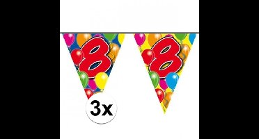 Leeftijd vlaggenlijn - 3x stuks - 8 jaar - 10 meter - verjaardag versiering - vlaggetjes