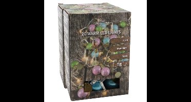 Lichtsnoeren - set 2x st - 20 gekleurde kerstballen -warm wit -120cm -batterij