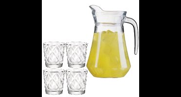 Luminarc schenkkan/waterkan van glas 1.6 liter met 6x waterglazen van 240 ml