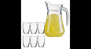 Luminarc schenkkan/waterkan van glas 1.6 liter met 6x waterglazen van 360 ml