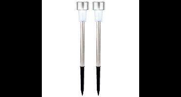 Lumineo Buiten/tuin Led prikstpot - 2x - RVS - zilver - solar verlichting - 24 cm