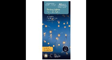 Lumineo draadverlichting - zilver - 40 led lampjes - warm wit - 195 cm - timer - kerstverlichting
